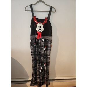 Disney Womens Gray Mickey Mouse Christmas Holiday Overalls Jumpsuit Pajama Large